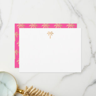 Pink Tropical Gold Palm Tree Thank You Card