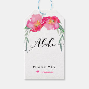Pink Tropical Green Leaf Vine Floral Aloha Party Gift Tags