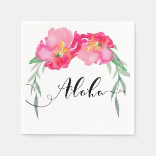 Pink Tropical Green Leaf Vine Floral Aloha Party Napkin
