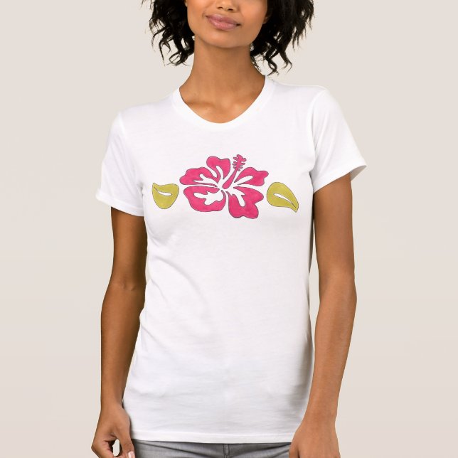 Pink Tropical Hawaiian Island Hibiscus Flower T-Shirt (Front)