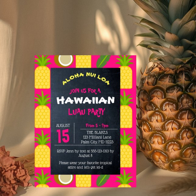 Pink Tropical Hawaiian Luau Party Invitation Postcard (Creator Uploaded)