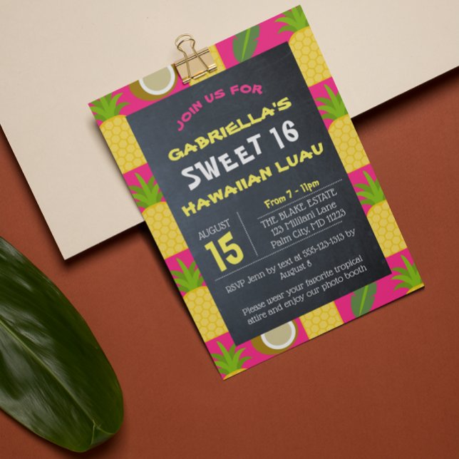 Pink Tropical Hawaiian Luau Sweet 16 Invitation (Creator Uploaded)