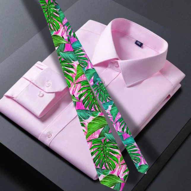 Pink Tropical Hawaiian pattern  Tie (Creator Uploaded)