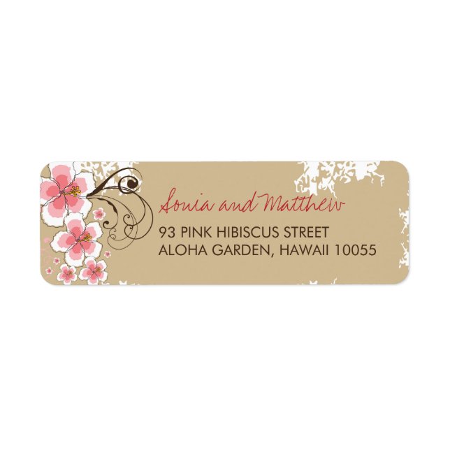 Pink Tropical Hibiscus Chic Wedding Address Labels (Front)