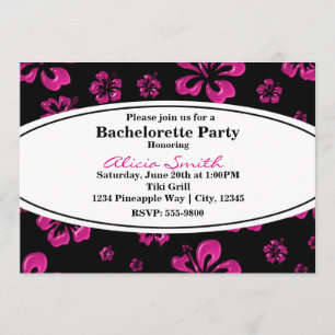 Pink Tropical Hibiscus Floral Black Invitation