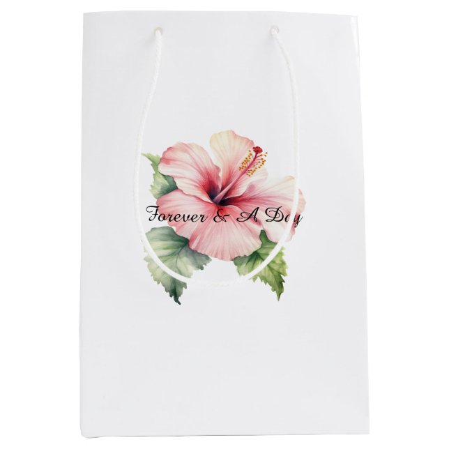 Pink Tropical Hibiscus Floral Wedding Medium Gift Bag (Front)