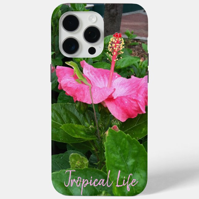 Pink Tropical Hibiscus Flower Camouflaged Lizard Case-Mate iPhone Case (Back)
