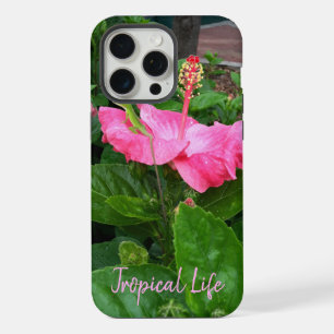 Pink Tropical Hibiscus Flower Camouflaged Lizard iPhone 15 Pro Max Case