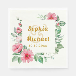 Pink Tropical Hibiscus Flowers and Lush Green Napkin