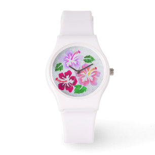 Pink Tropical Hibiscus Flowers Hawaii Ladies Watch