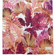 Pink Tropical Leaf Pattern Shower Curtain