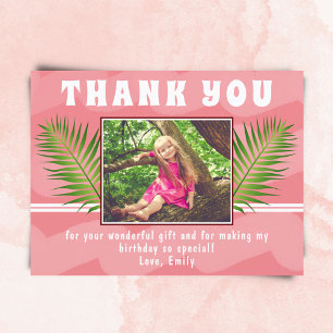 Pink Tropical Leaf Watercolor Girl Photo Birthday  Postcard