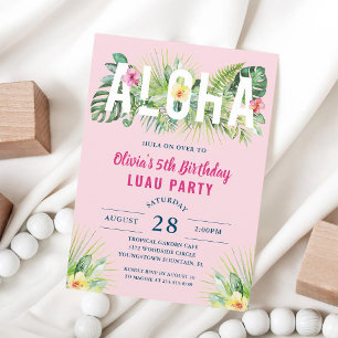 Pink Tropical Luau Birthday Invitation