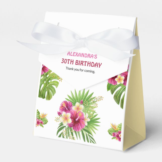 Pink Tropical Luau Birthday Party Floral  Favour Box (Front Side)