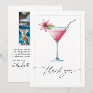 Pink Tropical Martini Bridal Shower Thank You Card