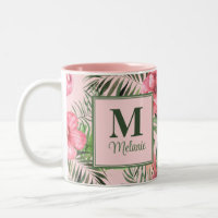 Pink Tropical Monstera and Flamingo Monogram