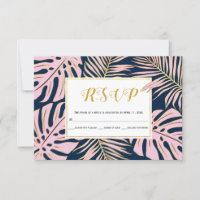 Pink Tropical monstera, palm leaves navy wedding