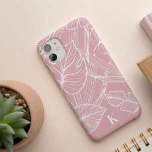 Pink Tropical Palm Leaf Pattern Monogram Case-Mate iPhone 13 Case