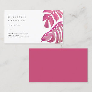 pink tropical palm leaves business card