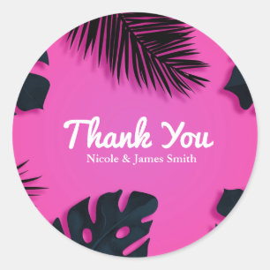 Pink Tropical Palm Leaves Party Luau Favour Classic Round Sticker