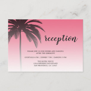 Pink Tropical Palm Tree Beach Wedding Reception Enclosure Card