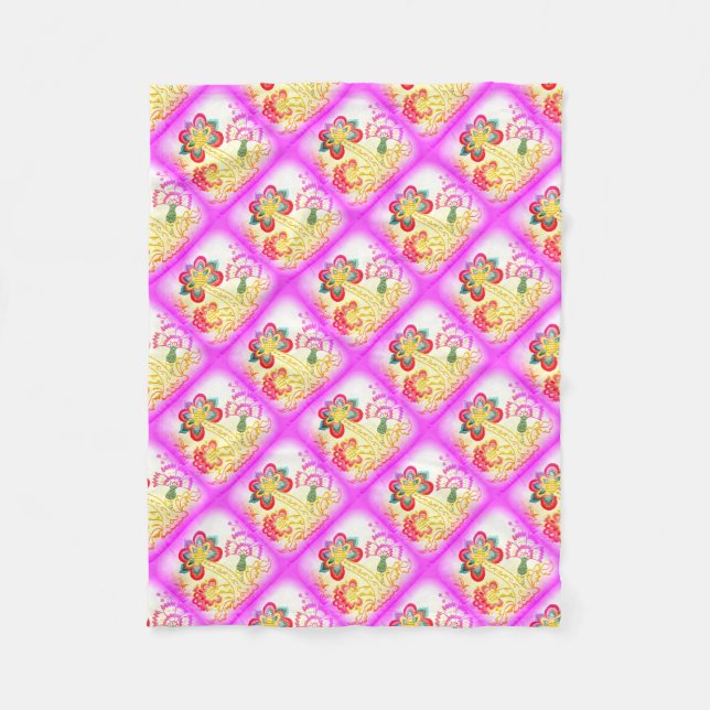 pink tropical palm trees fleece blanket (Front)