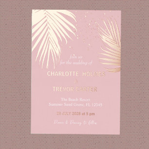 Pink Tropical Palms Summer Beach Wedding Gold