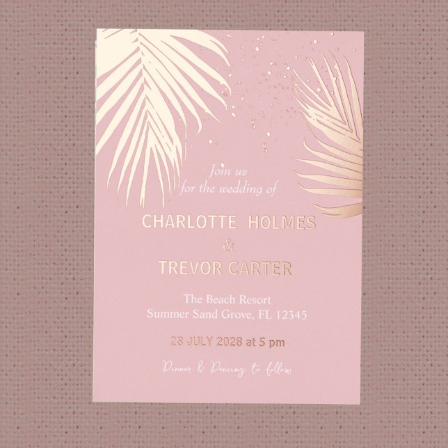 Pink Tropical Palms Summer Beach Wedding Gold (Creator Uploaded)