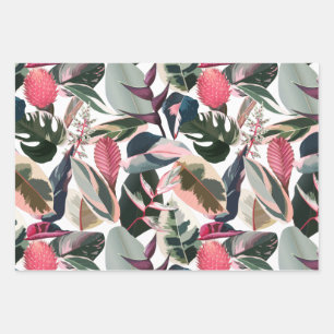 Pink Tropical Philodendron Houseplants Pattern Wrapping Paper Sheet