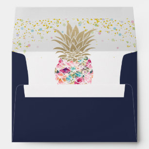 Pink Tropical Pineapple Navy Blue 5x7 Invitation Envelope