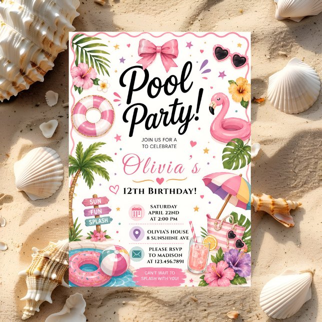 Pink Tropical Pool Party Invitation (Creator Uploaded)