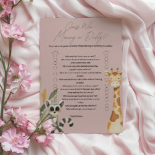 Pink Tropical Safari Animals Baby Shower game