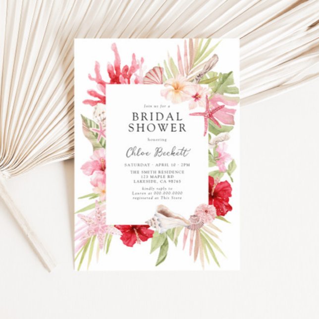 Pink Tropical Sea Shell Bridal Shower Invitation (Creator Uploaded)