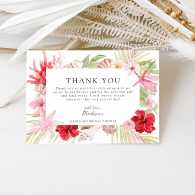 Pink Tropical Sea Shell Bridal Shower Thank You Card (Creator Uploaded)