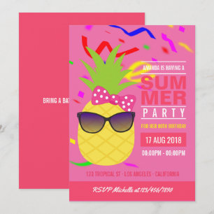 Pink Tropical Summer Girl Birthday Party Invite