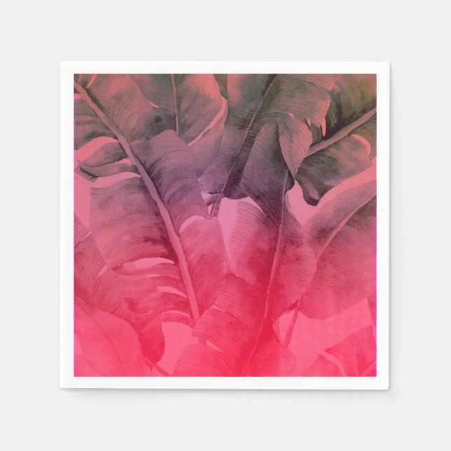 Pink Tropical Summer Palm Leaves Luau Party Napkin (Front)
