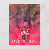 Pink Tropical Summer Palm Leaves Save the Date