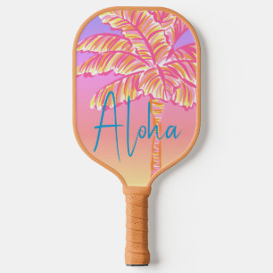 Pink Tropical Sunset Palm Tree Aloha Outdoor Pickleball Paddle