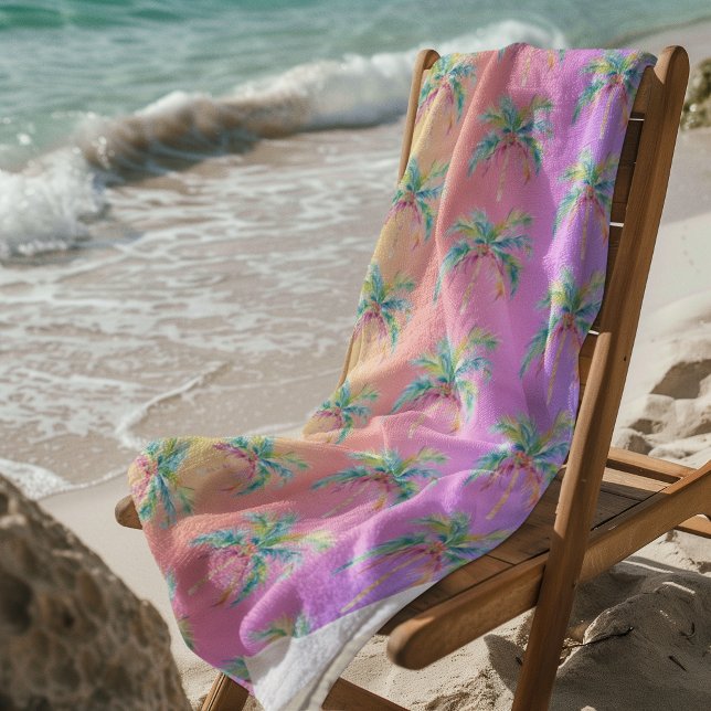 Pink Tropical Sunset Palm Tree  Beach Towel (This could be your favorite beach towel!)