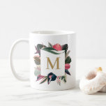 Pink Tropical Variegated Houseplants Monogram Coffee Mug<br><div class="desc">Customisable mug featuring floral frame of variegated monstera,  stromanthe or triostar,  ficus elastica,  pink princess philodendron and other tropical plants. This houseplants mug is a perfect gift for plant lovers.</div>