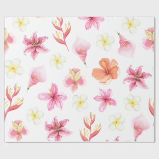 Pink Tropical Watercolor Floral Pattern Wrapping Paper