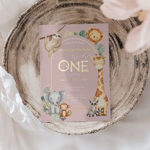 Pink Tropical Wild One Jungle Safari Animals 