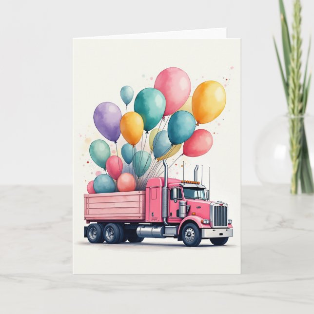 Pink Truck Birthday Card (Front)
