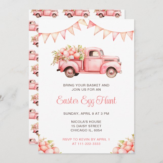 Pink Truck Easter Egg Hunt Invitation (Front/Back)