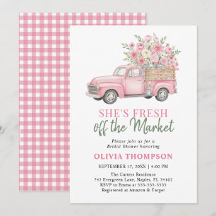 Pink Truck Fresh Off Market Floral Bridal Shower Invitation