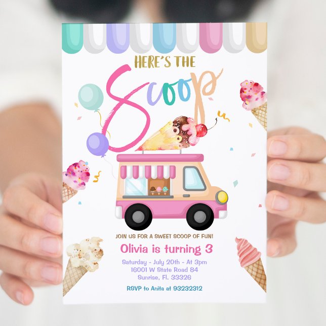 Pink Truck Ice Cream Birthday Invitation (Creator Uploaded)