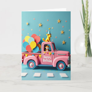 Pink Truck Pet Birthday Card
