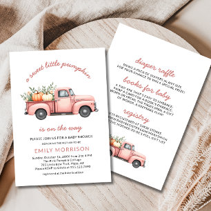 Pink Truck Sweet Little Pumpkin Girl Baby Shower Invitation