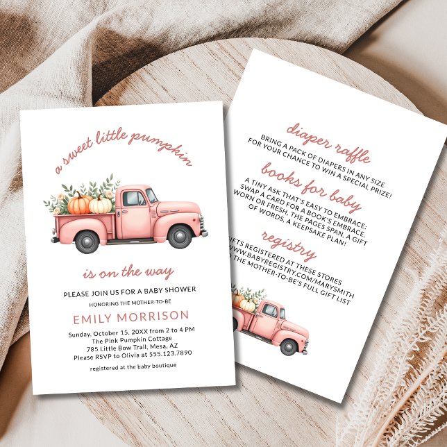 Pink Truck Sweet Little Pumpkin Girl Baby Shower Invitation (Creator Uploaded)