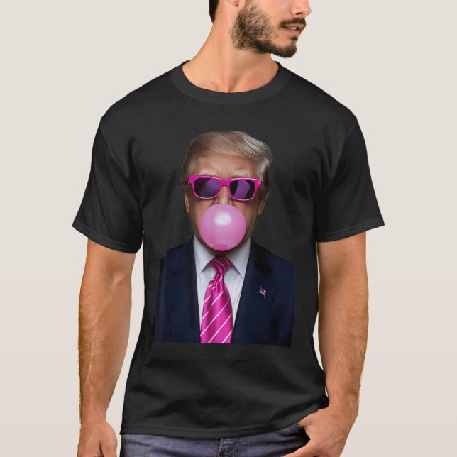 Pink Trump Bubble Gum Gift 2024 Vote President Fun T-Shirt (Front)